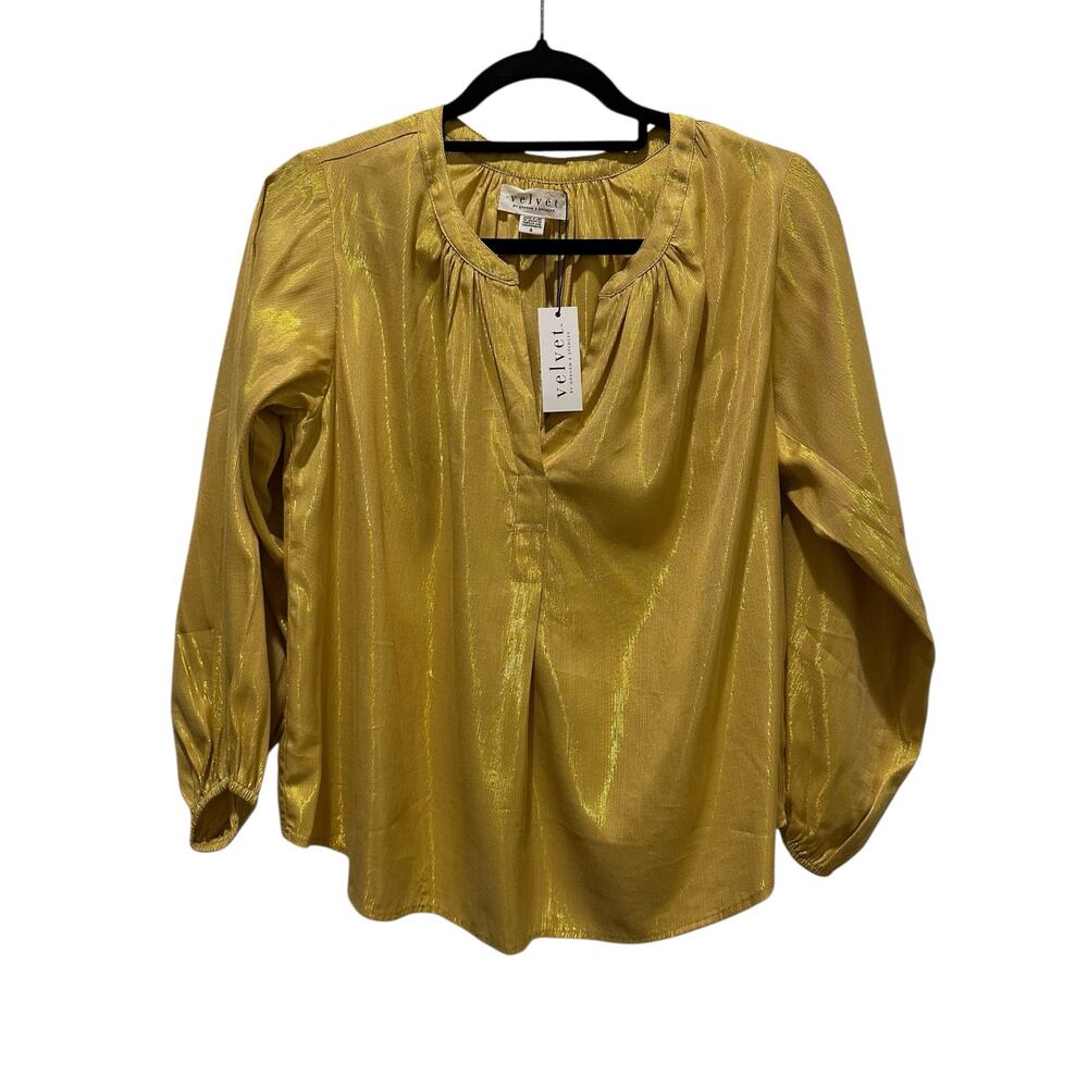 NWT Velvet by Graham & Spencer Metallic Gold Blouse Size S Holiday DateNightLook